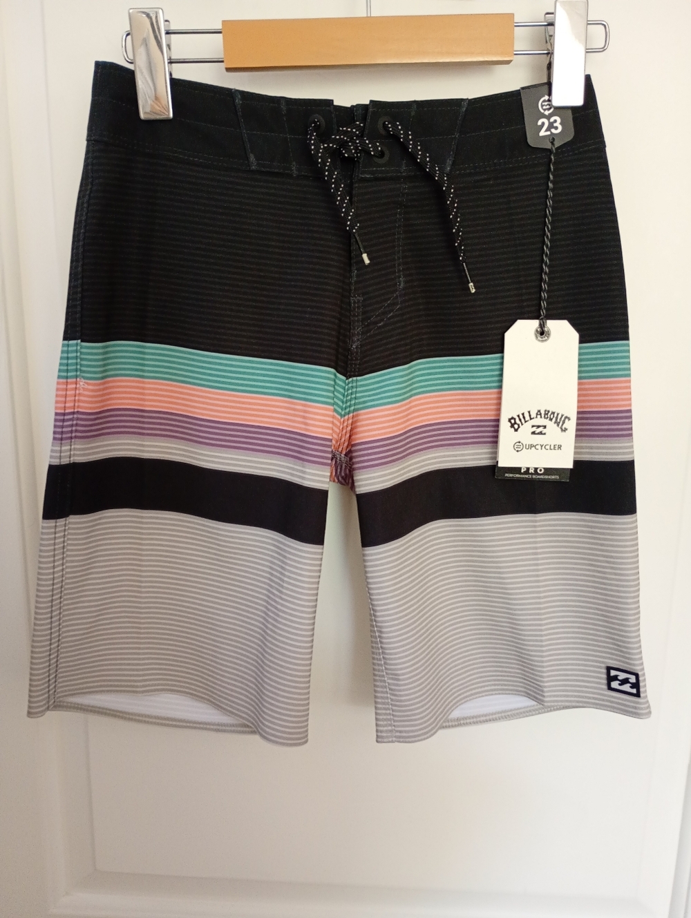 Billabong ~Black Boardshorts {Mint, Peach & Lavender Stripes} (23)
